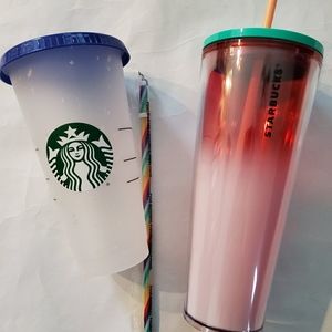 Starbucks tumbler and Confetti cup